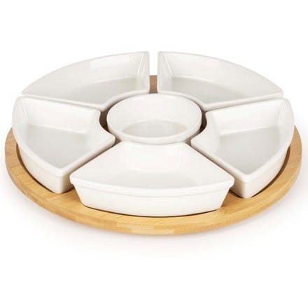 Springos Serveerschaal | Serveerplank | 7 Delig | Draaibaar | 30 Cm | Bamboe