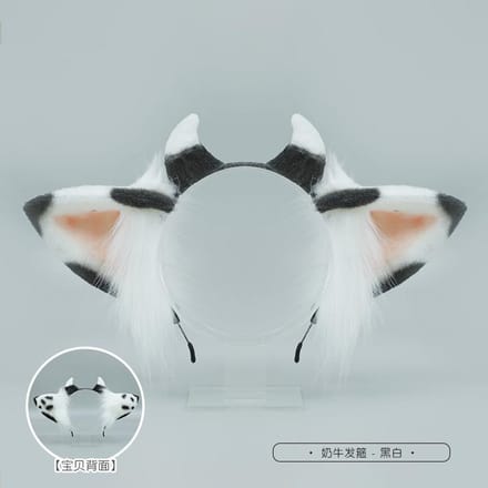 Accessoires de Cheveux en Peluche Mignons Faits à la Main Bandeau Oreilles de Vache Kc Accessoires de Coiffe Animale Simulés Accessoires de Spectacle One Size white
