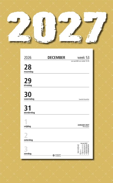 MGPcards - Week Scheurkalender 2027 - Week begint op maandag - 21 x 34 cm - Oker