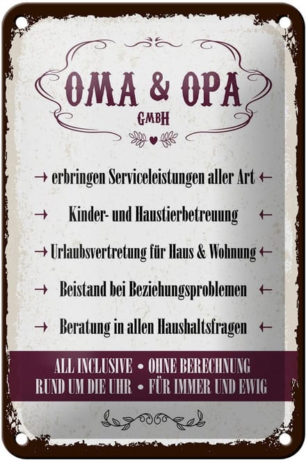 Blechschild Spruch 12x18 cm Oma und Opa GmbH Deko Schild