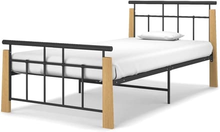 Bedframe metaal eikenhout - Houten bedframe - Ontspannen slapen - Robuuste constructie - 100 x 200 cm - Zwart