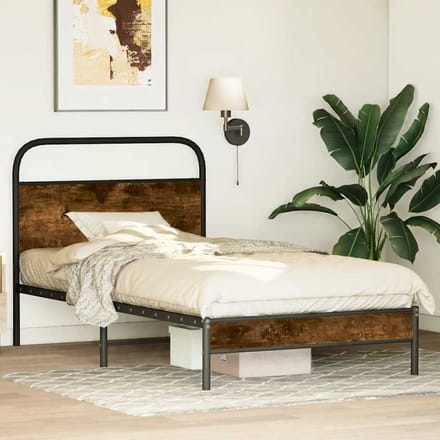 vidaXL - Bedframe - zonder - matras - bewerkt - hout - gerookt - eiken - 90x200 - cm