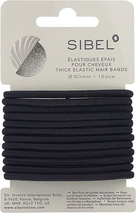 Sibel - Thick Elastic Hair Bands - Black - 12 Stuks