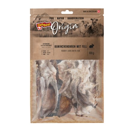 Dubbelpak:  2 x 100g DeliBest Origin konijnenoren met bont hondensnacks