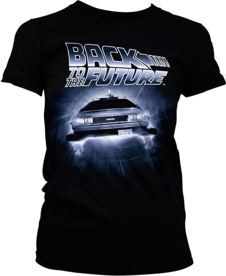 Back To The Future Dames Tshirt -M- Flying Delorean Zwart