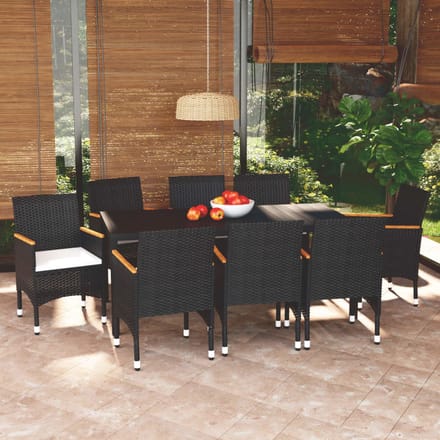 vidaXL - 9-delige - Tuinset - met - kussens - poly - rattan - zwart