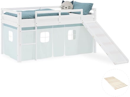 Homestyle4u Hoogslaper - 90x200 cm - Mint - met lattenbodem - glijbaan