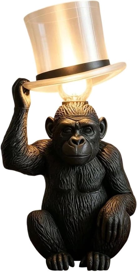Dierenlamp - Aap decoratie - Sfeerverlichting huis - Decoratief harsbeeld - 30 cm hoog - Bruin