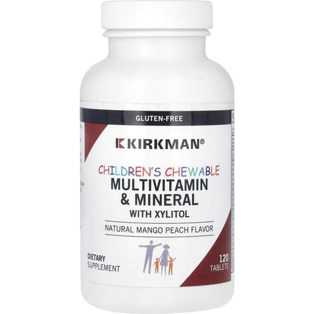 Kirkman Labs, Multivitamines et Minéraux Masticables pour Enfants avec Xylitol, Pêche Mangue Naturel, 120 Comprimés