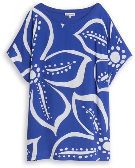 Tom Tailor - Plus Size - T-shirt van gemengde materialen - Maat 46 - shiny royal blue