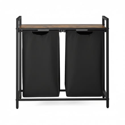 VASAGLE - Wasmand - Wassorteerder - 2 Compartimenten - 2 Uitneembare Tassen - Metalen - Plank - 92L