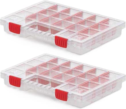 Kistenberg Sorteerbox koffer - 2x - 20 vaks - kunststof - transparant - 34 x 25 x 5 cm