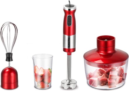 Swiss Pro+ - Multifunctionele staafmixer met blender en klopper - Wine Red - 700 W - RVS - mixer