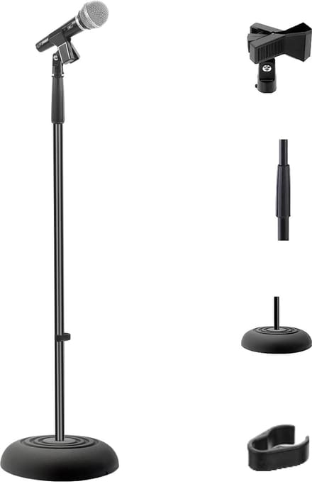 Unyqoos® Verstelbare microfoonstandaard met ronde basis voor studio en podium