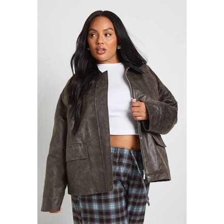 boohoo Dames Jas met kraag en plus-stikseldetail | Charcoal | Maat: 20