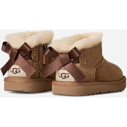 UGG® Ultra Mini Bailey Bow Boot in Brown, Size 5, Polyester/Wool