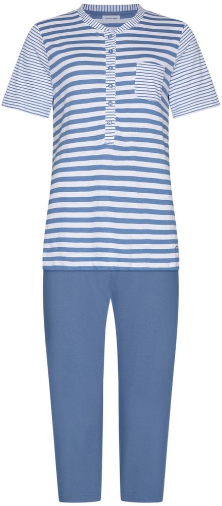 Pastunette - Pyjama - Stone Blue - Katoen - Blauw/Wit - Knoopsluiting - Maat 48