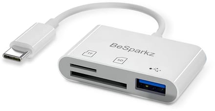 BeSparkz SD Kaart Lezer - SD Card Reader - 3 in 1 - SD Kaartlezer - USB naar USB C - Micro SD Kaart Lezer - TF kaart
