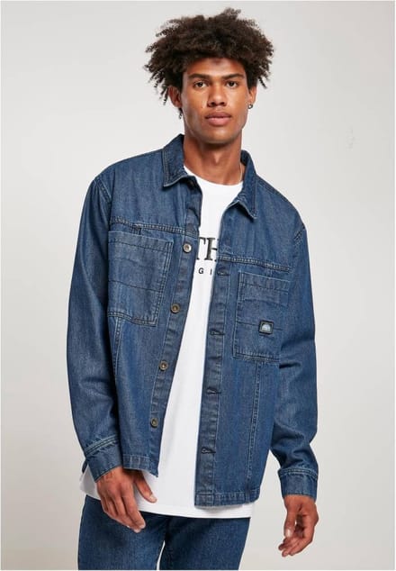 Southpole - Oversized Denim darkblue washed Overhemd - M - Blauw