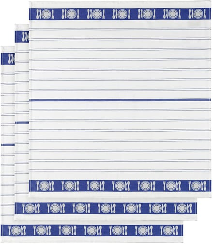De Witte Lietaer Theedoek BML, White Blue - 3 stuks - 65 x 65 cm - Katoen