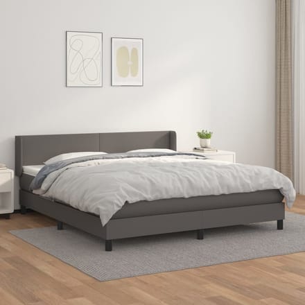 vidaXL - Boxspring - met - matras - kunstleer - grijs - 160x200 - cm