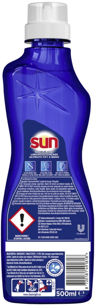 Sun - Spoelglansmiddel Dry & Shine - 4 x 500 ml - Voordeelverpakking