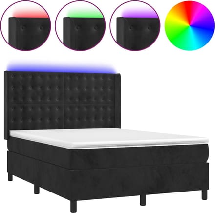 vidaXL - Boxspring - met - matras - en - LED - fluweel - zwart - 140x190 - cm
