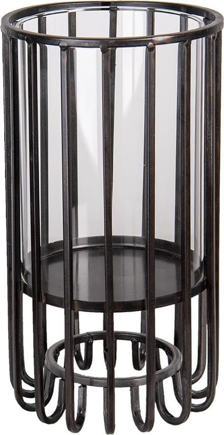 Clayre & Eef Windlicht Ø 14x25 cm Zwart Metaal