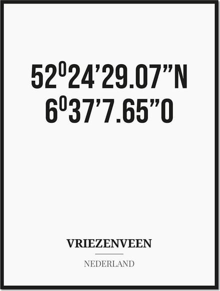 Poster/kaart VRIEZENVEEN met coördinaten