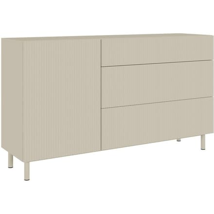 Selsey Veldio New – Dressoir met 1 deur, groefstructuur en 3 lades, Greige, 140 cm