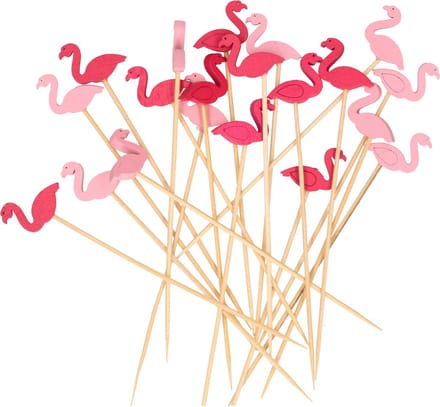 Excellent Houseware Cocktail/tapas prikkers - flamingos - 20x stuks - bamboo - 12 cm