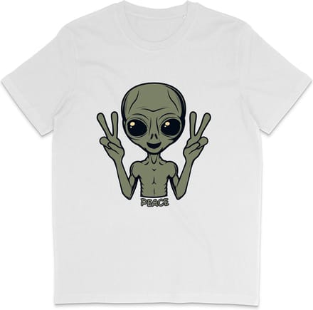 Grappig T Shirt Peace Alien - Heren en Dames - Wit - M