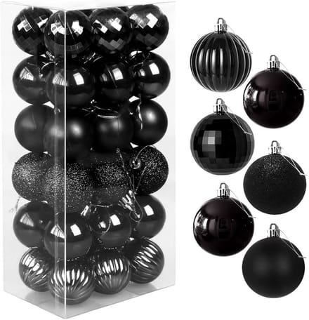 Christmas Tree Baubles - 4 cm Set van 36 - Plastic Kerstboomdecoraties - Decoratieve Ballen - Zwart