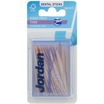 Jordan Tandenstokers met Fluoride Dun 2-Zijdig 100x55 Stokjes