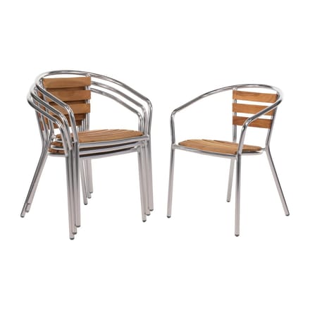 Bolero Stoel Aluminium met Houten Zitting ( Set van 4 )