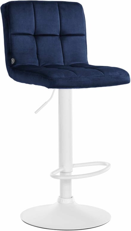 CLP Peru Barkruk - Met rugleuning - Voetsteun - Fluweel - Velvet - wit/blauw