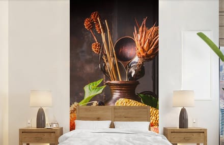 Behang - Fotobehang Groente - Fruit - Rustiek - Tafel - Breedte 120 cm x hoogte 240 cm