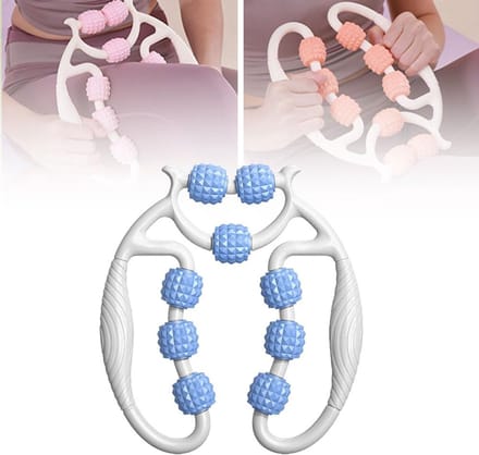 Massage Roller - Massagebal - Triggerpoint - Foamroller - Nek, armen en benen - Cellulitisroller - Massageroller met handvat - Spierpijnverlichting (blauw en wit)