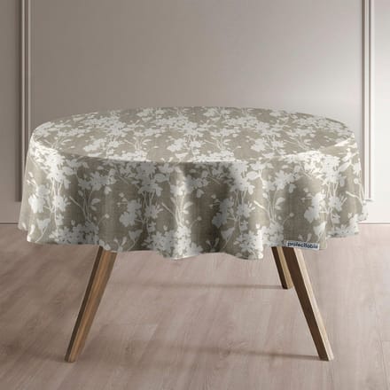 Protecttable - Rond Tafelzeil Bloem Beige Ø138cm - Tafelkleed Afwasbaar - Kunststof