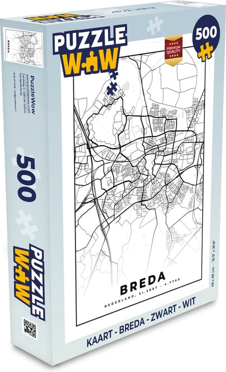 Puzzel Kaart - Breda - Zwart - Wit - Legpuzzel - Puzzel 500 stukjes