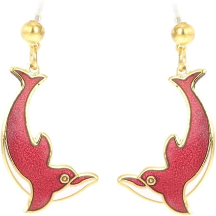 Behave - Oorbellen dolfijn rood-wit - vrolijke eyecatcher trend