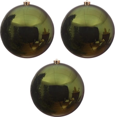 Decoris Kerstbal - 3x - donkergroen - groot - 14 cm - kunststof - glans - kerstversiering
