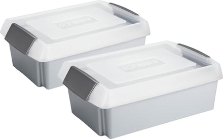 Sunware opslagbox - 2 stuks - - 30L - grijs - 59x39x17 cm - extra hoge deksel
