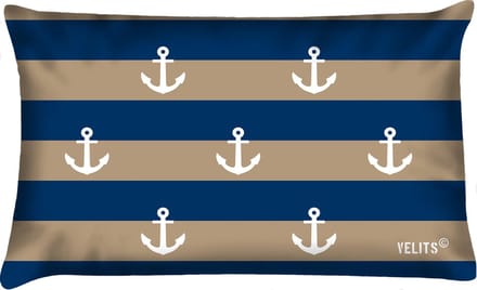 Buitenkussen Denim Original blauw beige waterafstotend 40x60cm bootkussen streep ankers wit