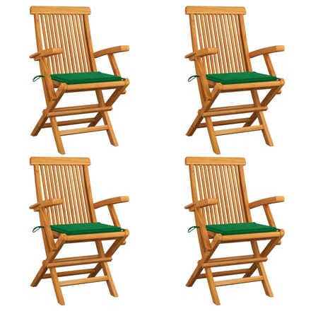 vidaXL - Klapstoelen - met - groene - kussens, - 4 - stuks, - massief - teakhout