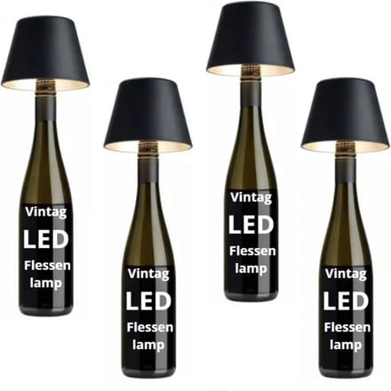 Oplaadbare Flessenlamp - 4 Stuks - Tafellamp - Zwart - Touch Dimbaar - USB C Oplaadbaar - LED