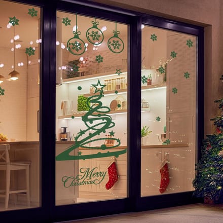 Vrolijk Kerstmis Sticker - 90x90cm - Groen - Kerststickers - Feestelijke Decoraties