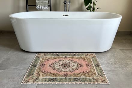 Vintage look badmat roze, groen 90cm x 70cm