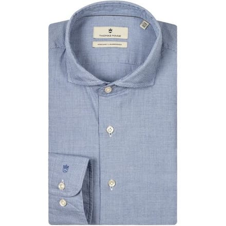 Thomas Maine Overhemd Roma Modern Kent Small Pied-de-Poule Pattern Blauw / male