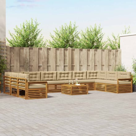 vidaXL - Sofa-Sets - 11 - st - Natuurlijk - en - Beige - Massief - Acacia - Hout